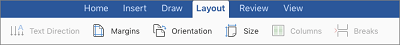 Margins command on the Layout tab in Word for Windows Mobile