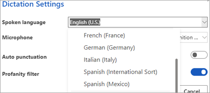 Languages that could you dictate in