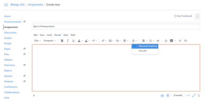 Power plug icon with dropdown to connect to OneDrive