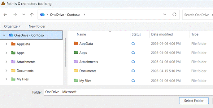 Screenshot showing File Explorer with paths which are too long.