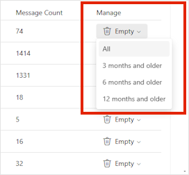 Storage Settings for Outlook.com.