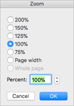 Shows the Zoom dialog box