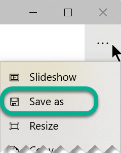 On the toolbar, select the ellipsis to open the See More menu, and then select Save As.