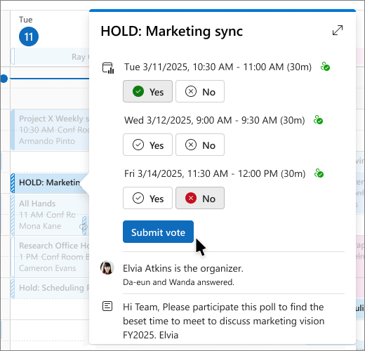 pop-up window showing scheduling poll voting options