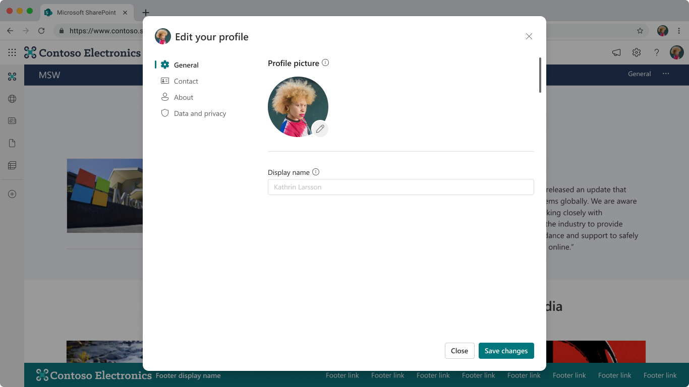 Screenshot that shows Profile editor in SharePoint.
