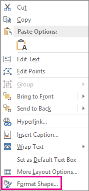 Screenshot showing the format Shape on the shortcut menu.