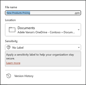 Screenshot showing the version history