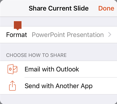 Share Current Slide panel with the Format setting