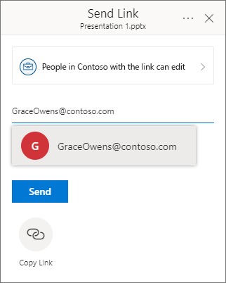 Screenshot showing entering the names of people you want to share the link with