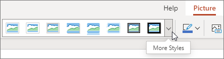 The Picture tab on the Ribbon is available when a picture is selected on the slide.