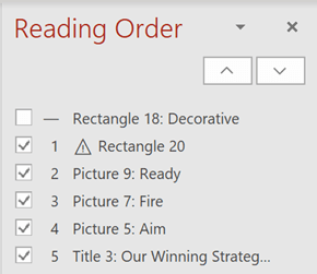 Screenshot showing the Reading Order pane.