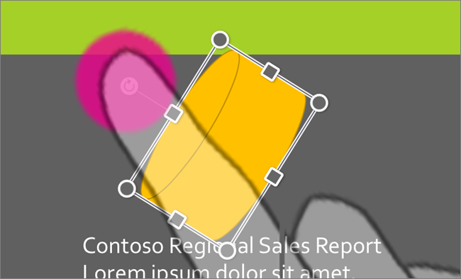 Drag the rotation handle to rotate an object on iPad