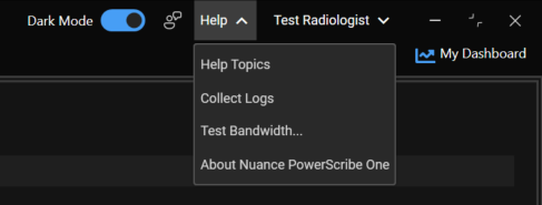Image displaying the Help menu with the options available in the drop down.