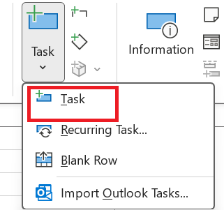 Image of Task button in the Insert group of the Task tab.