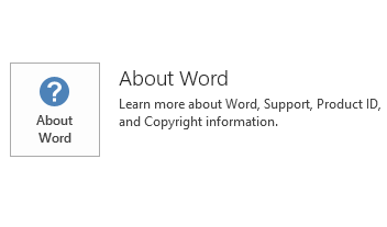 Screeenshot of the update and about options in Word.