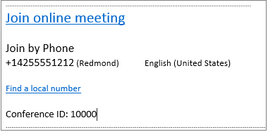 Meeting invitation with Join online meeting link and conference details