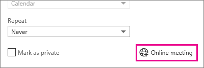 Online meeting button in Outlook Web App