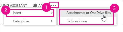More actions menu with Insert and attachment options