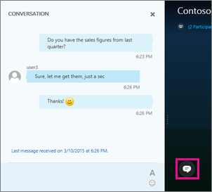 Select the IM button to show or hide the meeting IM window
