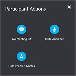 Select Participant actions to mute everyone, hide peoples names, or turn off the IM window.