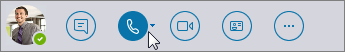The Skype for Business quick menu with the Call icon active.