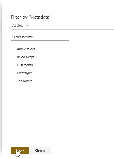 Metadata filter pane