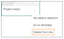 Screenshot of the More options menu for a page template with Delete from site selected.