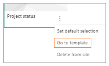 Screenshot of the More options menu for a page template with Go to template selected.