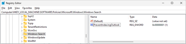 Screenshot of the Registry Editor when the workaround is enabled