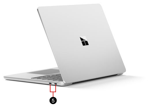 A Surface Laptop 13-inch (1st Edition) with the ports labeled.