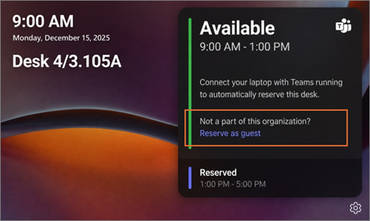 desk hub screen showing Reserved instead of a name because it is a guest 