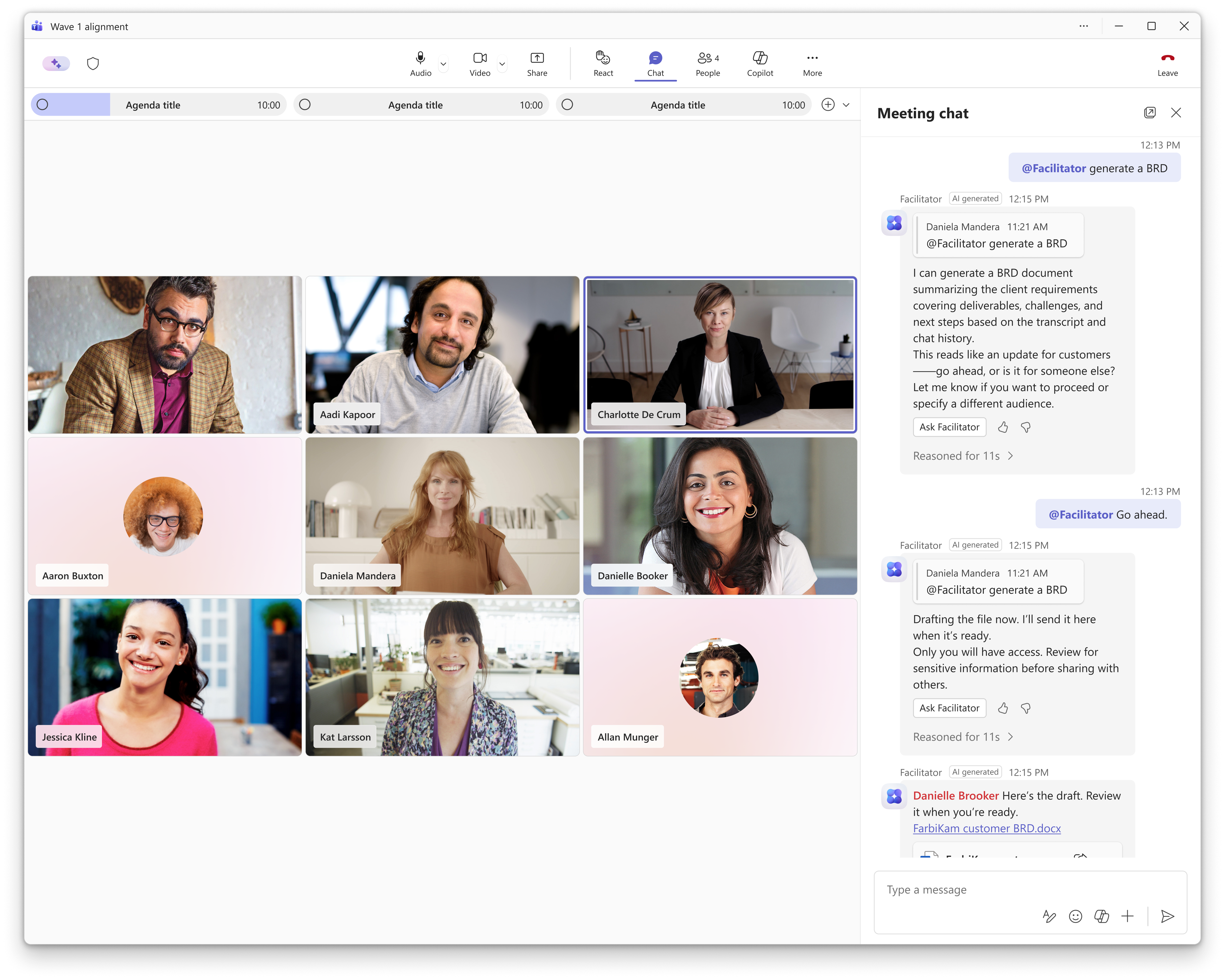 Generate a word document in a Teams chat.