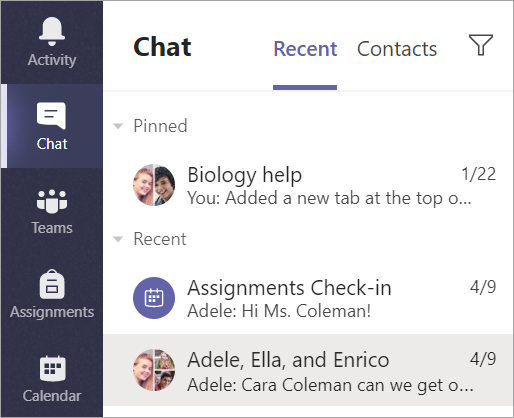 Select Chat from the app bar.