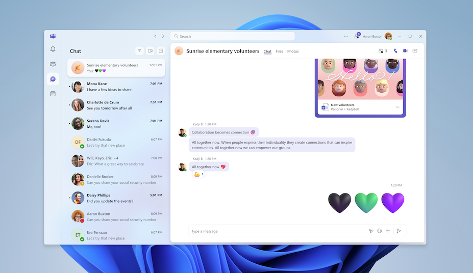 Screenshot showing redesigned interface for Teams for personal use.
