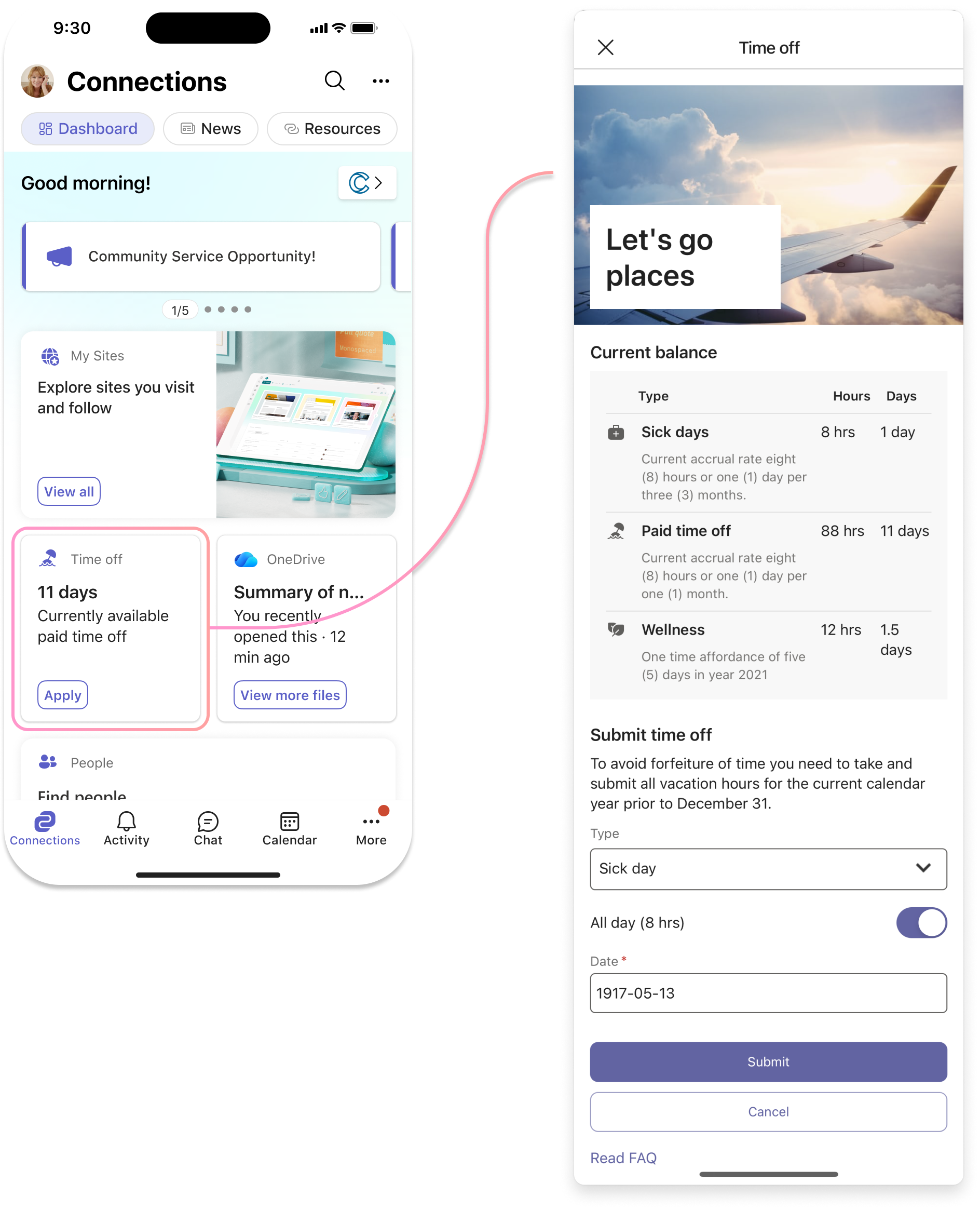 Screenshot showing a card from the dashboard being opened to show its contents.