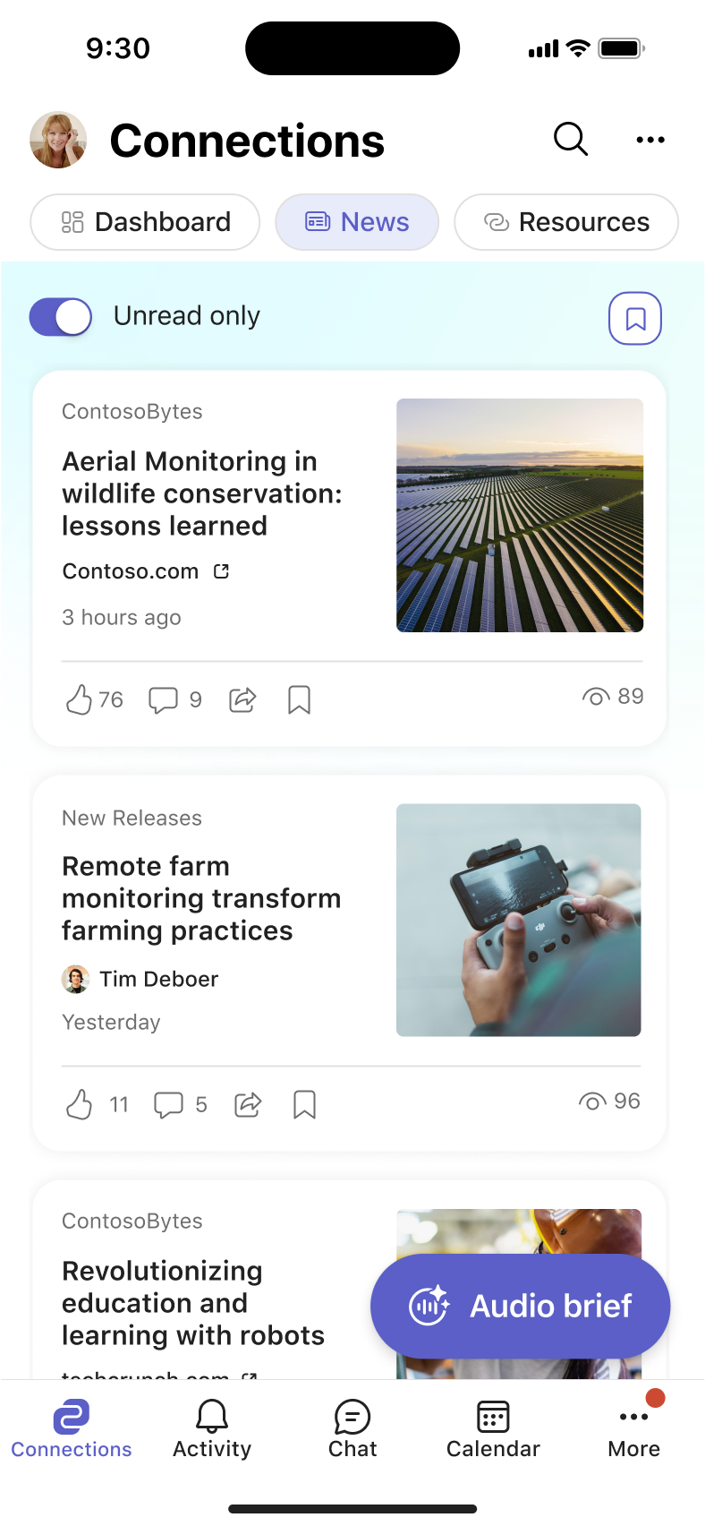 Screenshot of the news reader tab on mobile.