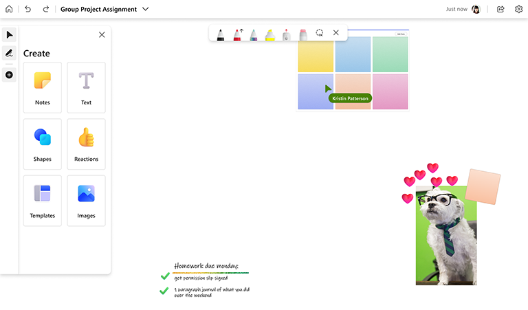 Sample group projects in Whiteboard