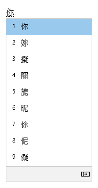 Conversion candidate window UI, showing conversion candidates of ㄋㄧˇ(su3).