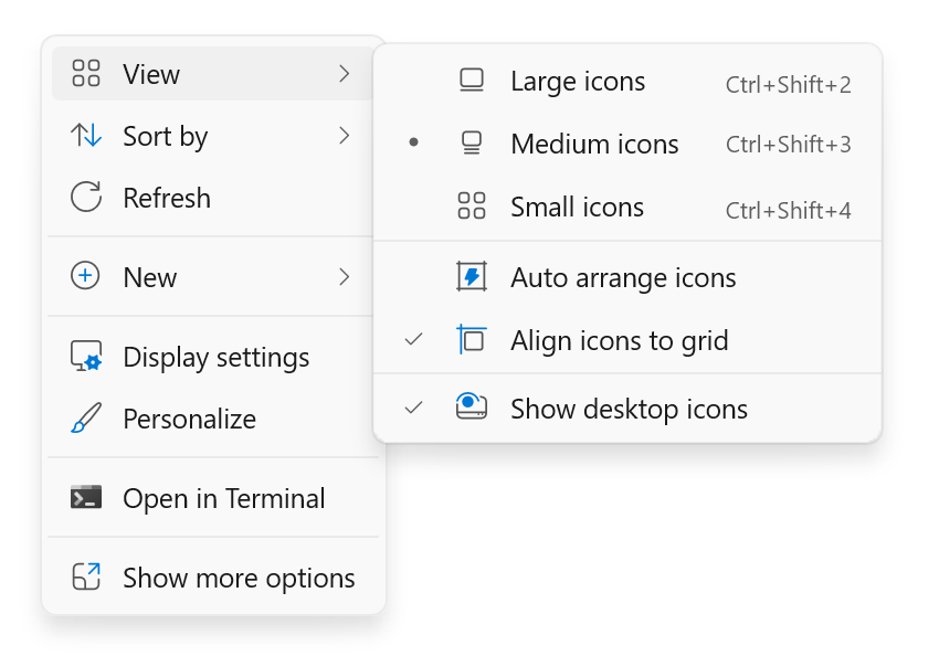 Screenshot of the contextual menu on the desktop that appears when you right-click.
