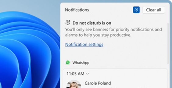 Screenshot of do not disturb in notification center.