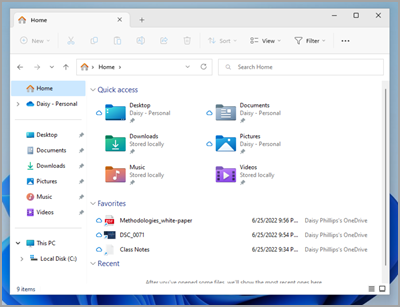 Where to find the permanent location of known folders in Windows 11 File Explorer.