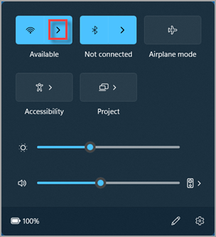 Where to find Manage Wi-Fi connections in the Windows 11 quick settings.
