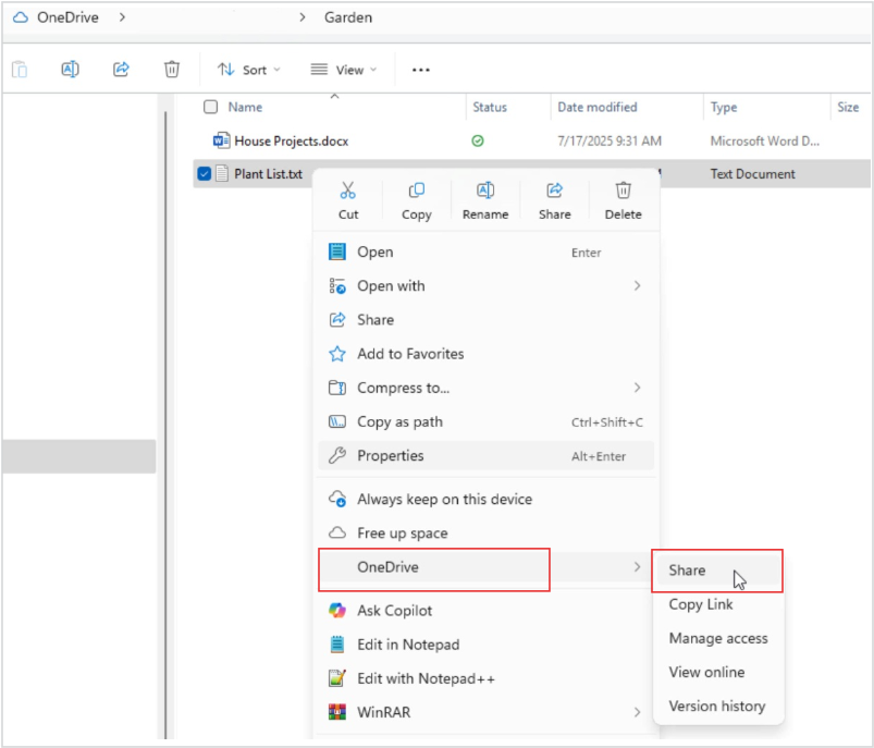 Screenshot of OneDrive FileSharing