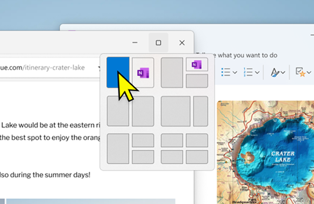 Screenshot of a Snap flyout while selecting a layout.