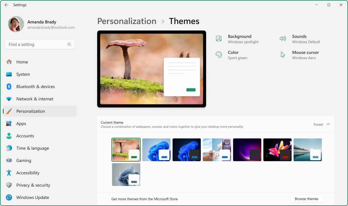 Screenshot of the Settings app showing a custom theme.