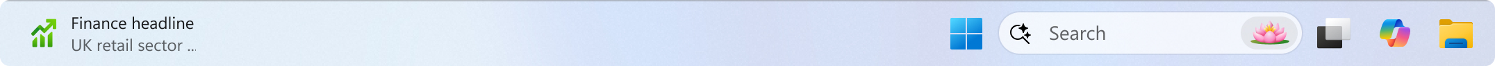 Taskbar displaying a finance announcement from Widgets.