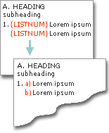 listnum fields used to generate letters on the same lines as numbers