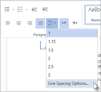 Line spacing menu in Word Web App