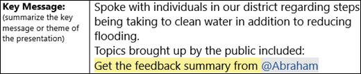 Example of highlighted text for follow-up.