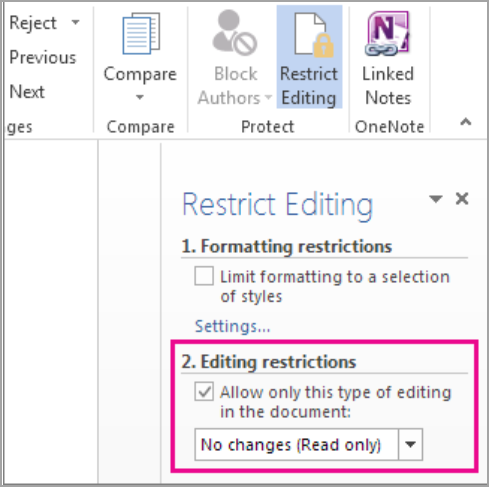 Restrict edit Allow only